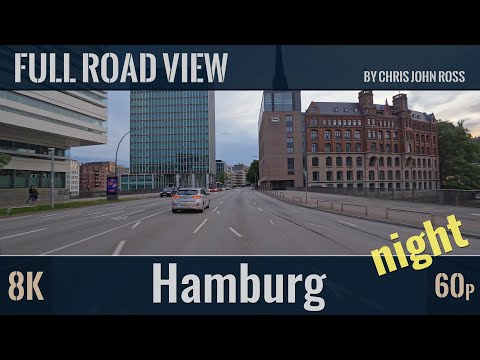 Hamburg, Germany: Eiffestraße, Spaldingstraße, Willy-Brandt-Straße - 8K (4320p/60p) - Night/Eve