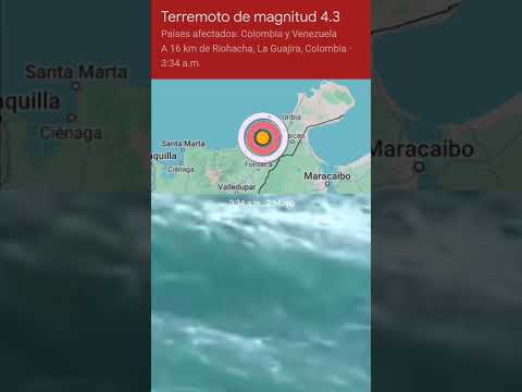 Terremoto de magnitud 4.3 A 16 km de Riohacha, La Guajira, Colombia · 3:34 a.m., 2 Mayo