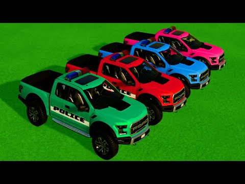 TRANSPORTING VOLKSWAGEN POLICE CARS WITH ISUZU COLORED TRUCKS - Farming Simulator 22