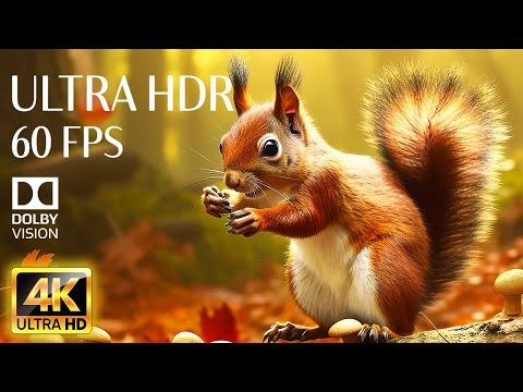 AUTUMN ANIMALS - 4K HDR 60fps Dolby Vision with Animal Sounds & Relaxing Music (Colorful Dynamic)