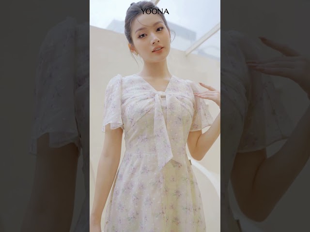 NH10X333- Đầm tơ hoa tím phối dây kim tuyến
