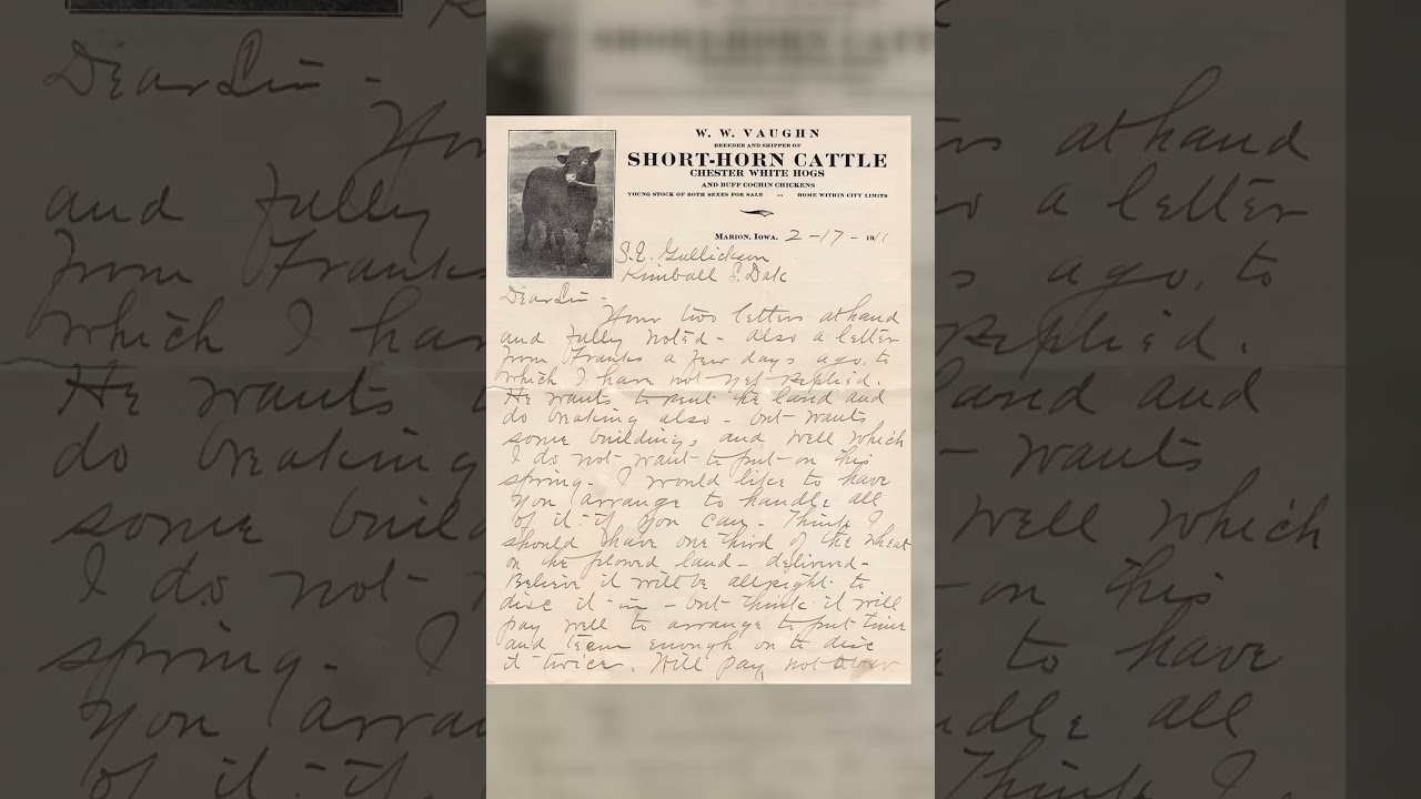 1911 Marion Iowa Short-Horn Cattle Farm Letter w/ Cover – W.W. Vaughn Wildwood Farm Video
