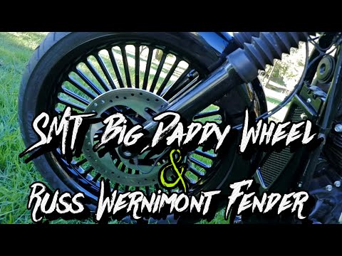 21 inch SMT big fatty front wheel on a softail street bob