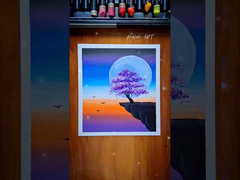 🌅 Magical Sunset Cliff Scenery with Moon & Tree | Oil Pastel Drawing