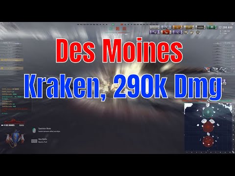 Des Moines T10 US Cruiser | 290k Damage, Kraken Unleashed | World of Warships