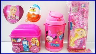 Surprise Kinder Joy Egg Barbie Egg Barbie Pencil Box Bus Minnie Bottle Learn Colors Nursery Rhymes