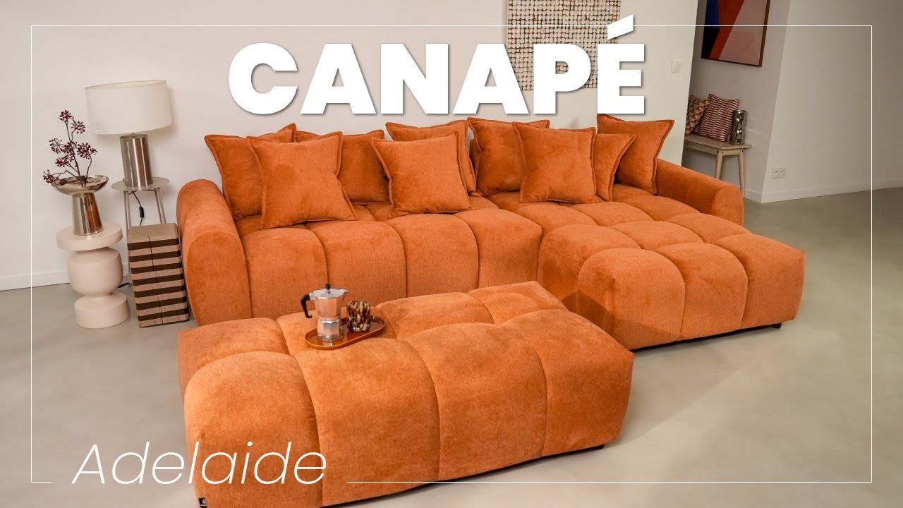 Thumbnail video of the produit Adelaide - canapé d'angle réversible 4 places en tissu texturé