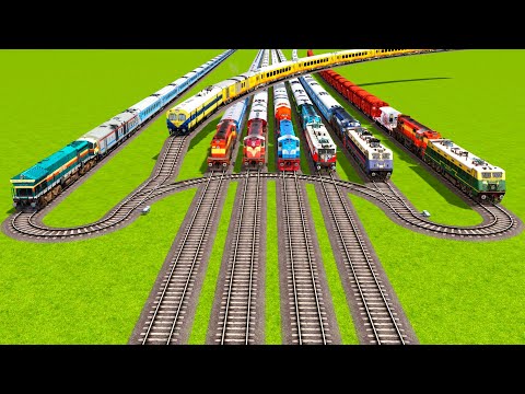 8 TRAINS VS EXTREME TURNS ON BIGGEST ROUNDED CURVED RAILROAD TRACKS|🔺 Train simulator|Railworks TV|