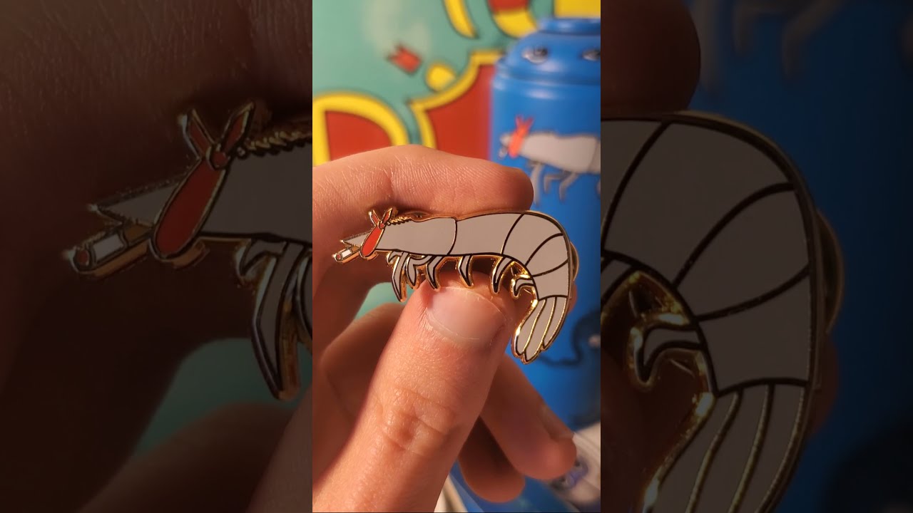 Last Rites Shrimp hard enamel pin - product overview #shorts