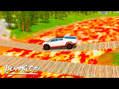 Cars vs Truss Bridge over Lava River ▪ BeamNG Drive