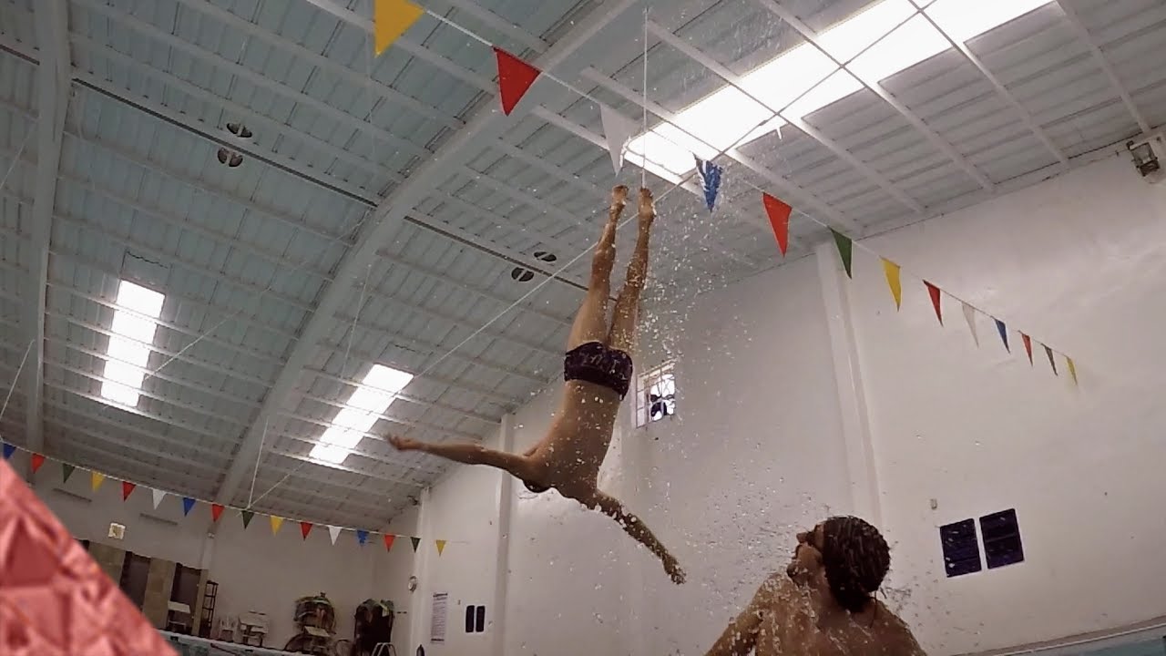 Practice makes perfect. Swimming pool fun.