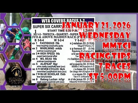 MMTCI LIVE RACING KARERA TIPS OF BATANG PISTA METRO MANILA TURF RACE JANUARY 21, 2026 WEDNESDAY@5PM