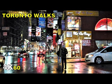Yonge Street Rainy Night Walk in Downtown Toronto - October 23, 2020