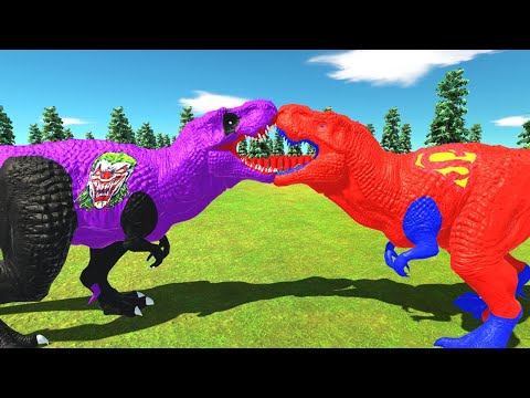 RED SUPERMAN T-REX vs JOKER T-REX DEATH RUN - Animal Revolt Battle Simulator