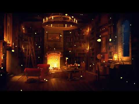 Ancient Library Room - Relaxing Thunder & Rain Sounds, Crackling Fireplace