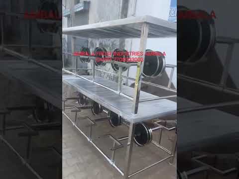 Stainless steel ss dining table with stool, 8 seater