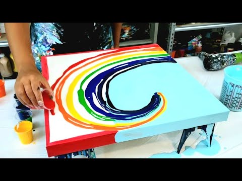 PROUD of this Gorgeous Rainbow Wave with a SKY Blue Background! - Fluid Art - Acrylic Pouring