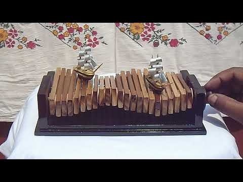 Kinetic wave automaton, Kinetic sculpture, Kinetic art, Ship automaton, wooden automaton