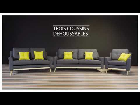 Canapé 3 places Chloé style scandinave velours ou tissu, coussins déhoussables, Sampur, livraison offerte - Second Medium