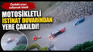 Öndeki Aracı Sollamak İsteyen Motosikletli İstinat Duvarından Yere Çakıldı