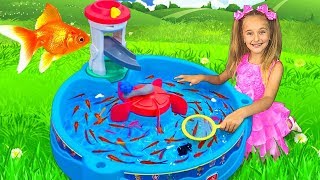 Sasha Catches Real Fish with fishing Water Toys