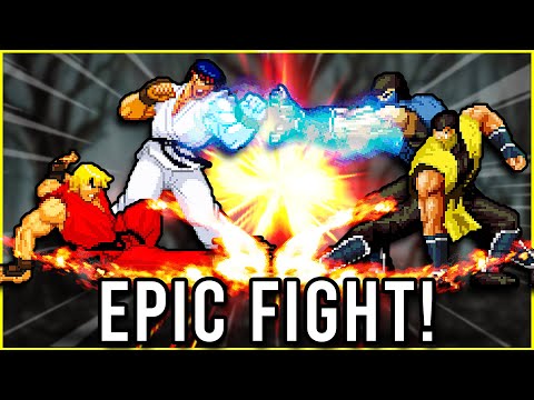 Blazing Blizzard🔴Burning Ken & Frost Ryu VS Scorpion & Sub-Zero (street fighter mortal kombat)