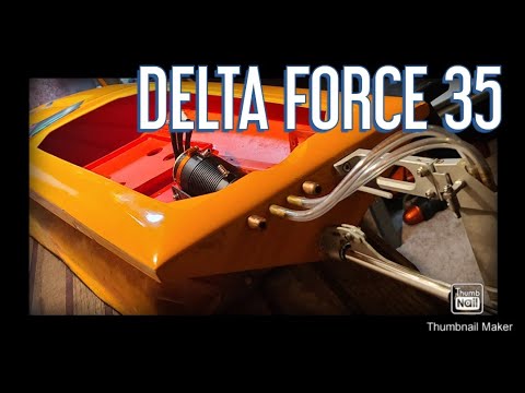 rc boat Delta Force 35 mono hull boat build - rudder & water cooling install