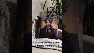 Halloween Throw Pillow Anime-Style Handsome Vampire in Purple Suit Polyester Decorative Cushion by The Johno Show