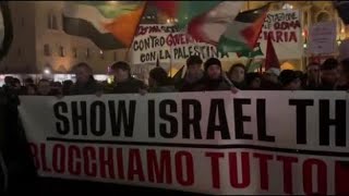 Il corteo degli attivisti per la Palestina contro la partita del Maccabi Tel Aviv