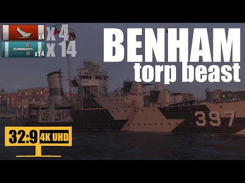🚀 Benham 14 torpedoes hit | 4K 32:9 | World of Warships