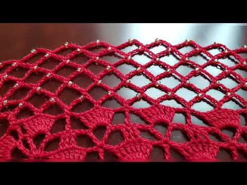Кайма с бисером крючком/Crochet beaded border/Borde de cuentas de ganchillo
