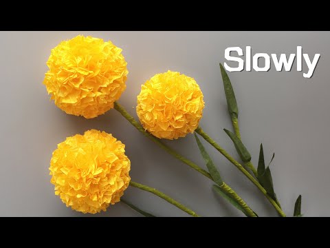 ABC TV | How To Make Billy Buttons Paper Flower From Crepe Paper #1 (Slowly) - Craft Tutorial