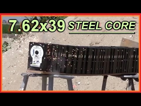 AK47 VS 47 Hard drives -- 7.62 x 39 STEEL Core and FLINT Tip Bullets