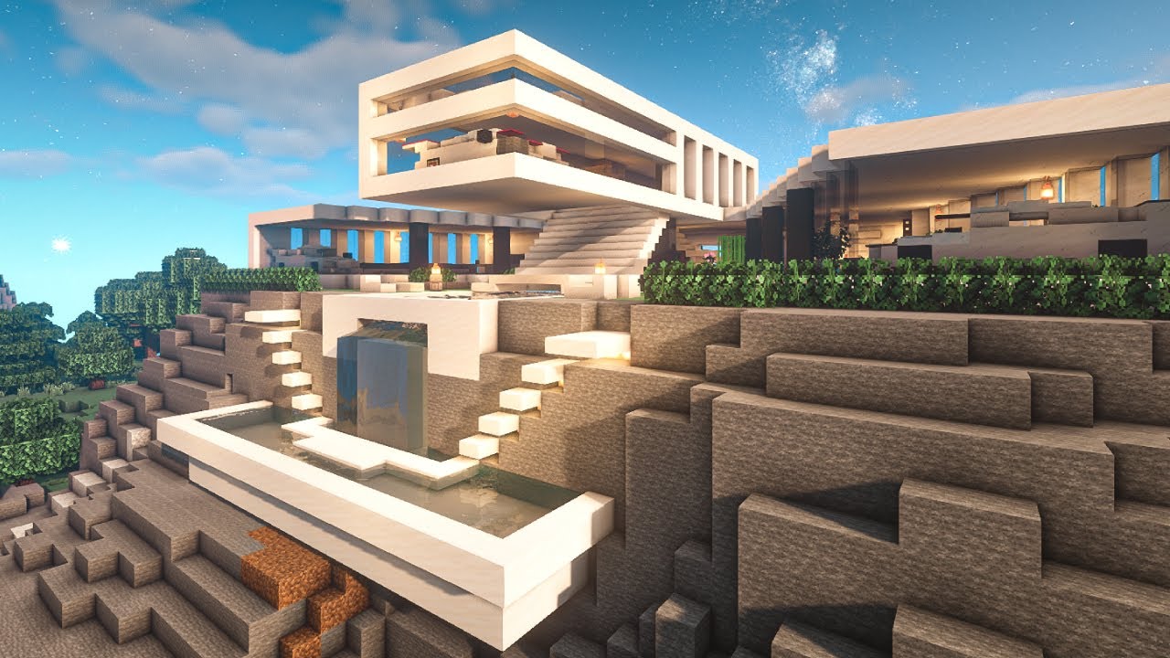 【マイクラ建築】 絶壁に建つモダンな豪邸の作り方