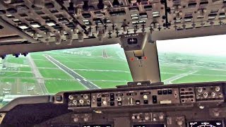 BOEING 747-400 COCKPIT VIEW - BREAKOFF Landing Amsterdam Schiphol