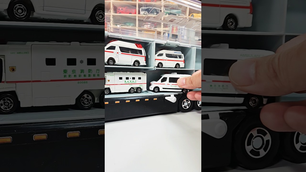 Tomica Fast Unboxing ASMR ☆ Diecast Ambulances into Convoy Truck! #short #tomica #diecast