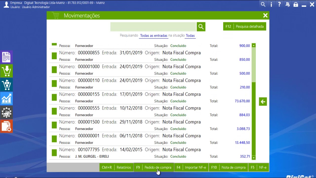 ADMI Movimentação de entradas