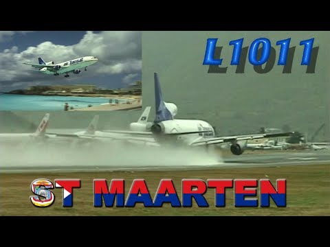 L1011 Tristar at St Maarten + Wet Runway Takeoff (2000)