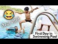 Watching A Kid S Reaction On His First Day In The Pool Swimming Vlog Swimming Tips For Beginners