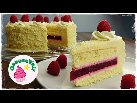 zarte WEIẞE MOUSSE AU CHOCOLAT TORTE mit Himbeer-Fruchteinlage