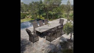 HARTMAN Nova Garten-Essgruppe, anthrazit/grau, Alu/Polyrattan/Glaskeramik, 220/280 x 100 cm, ausziehbarer Tisch, verstellbare Sessel