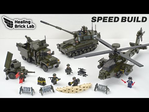 Military Brick Sets 2 of Apache, K9 Thunder Artillery, Army Speed Build