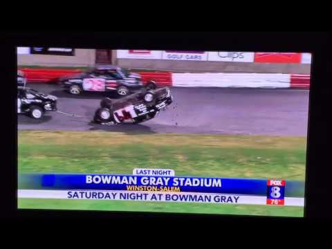 James Riddle goes for a wild ride in a chain race at Bowman Gray stadium