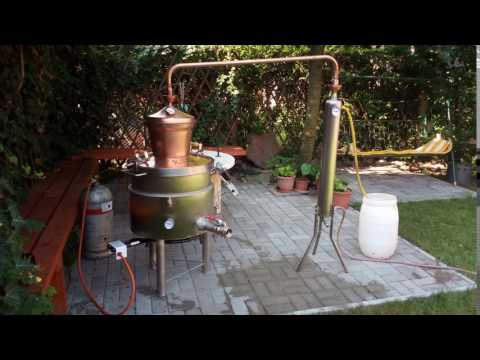 Pálinkafőző dupla falú inox, leeresztő csap, réz kupola és páracső, inox csőköteges hűtő