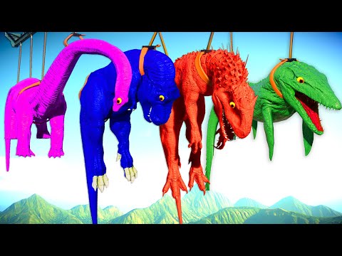 Jurassic World Evolution 2 - T-Rex Vs Mosasaurus Colors Vs Indominus Vs Brachiosaurus Dino Fight