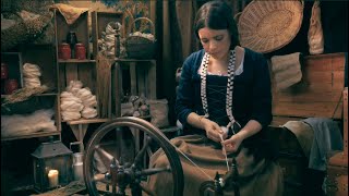 The Spinner | Cinematic ASMR (wool spinning, knitting, wood sounds, a few unintelligible whispers)