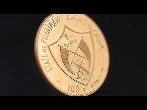 Coin, FUJAIRAH, Muhammad bin Hamad al-Sharqi, 100 Riyals, 1969, MS(63), Gold