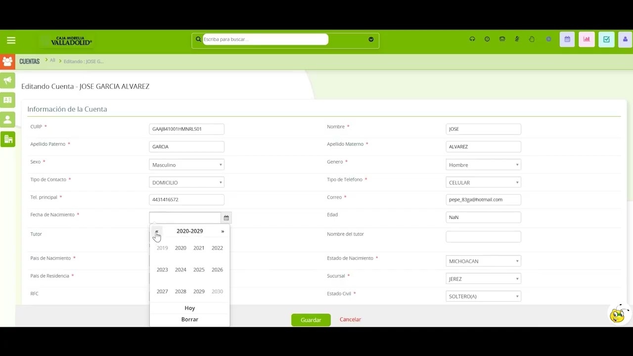Registro de información en campos tipo fecha