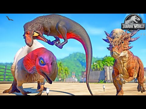 NEW! Nanuqsaurus & Gigantoraptor, Dimetrodon in Jurassic World Evolution Dinosaurs Fighting
