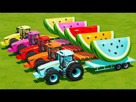 LOAD & TRANSPORT GIANT WATERMELONES WITH JOHN DERRE TRACTORS - Farming Simulator 22